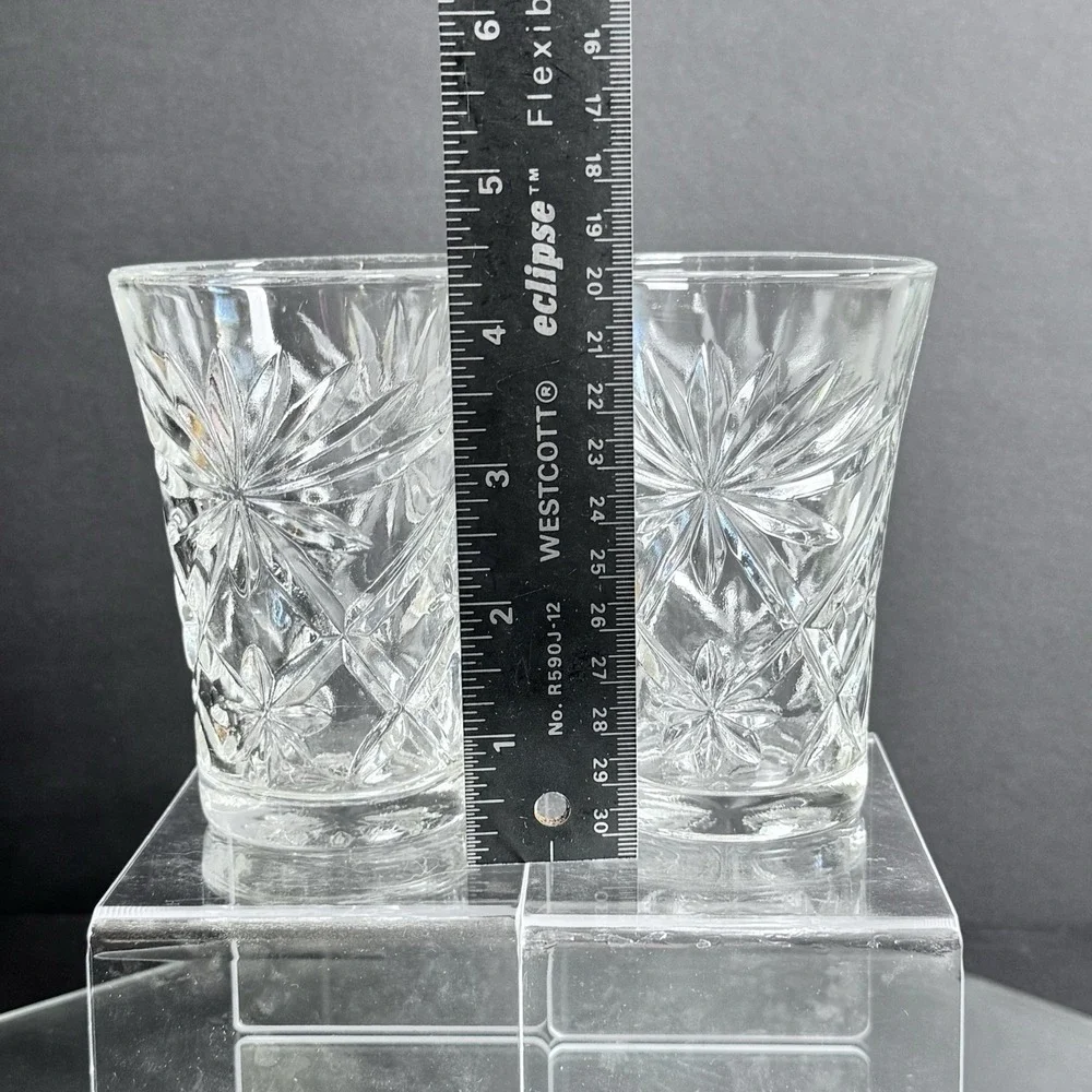 (2) Anchor Hocking Retired Wexford Small Fluted Glasses Clear Cut Glass EUC‎
